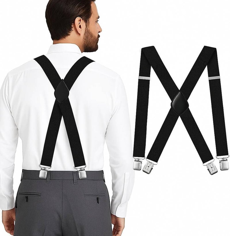 Man of Men Black Suspenders for Men Heavy Duty - Adjustable 1.5” X-Back Men's Suspenders Tuxedo Suspender for Men, Suspender for Dress Pants Durable Elastic Straps - Everyday Wear, Halloween, Christmas, Wedding - Image 1